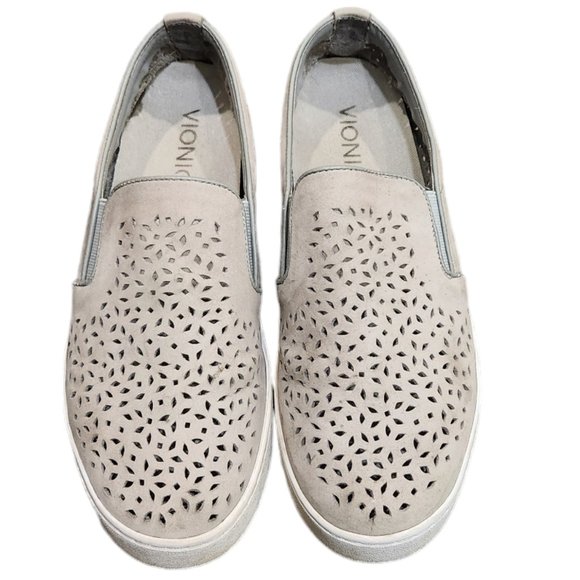 Vionic Kani Gray Suede Comfort Laser Cut Slip On Loafer Shoes Flat Size 7 - Picture 2 of 6